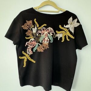 Zara Black Embellished Short Sleeve Tee